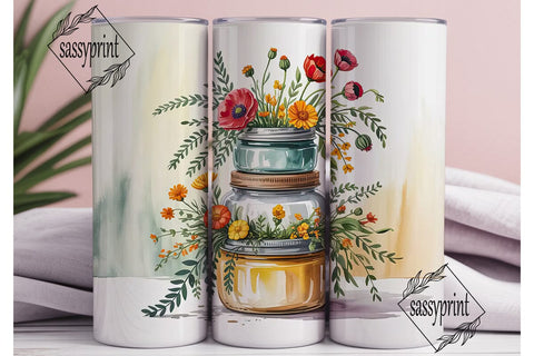 Mason Jar Wildflowers 20oz Tumbler Wrap Sublimation sassyprint 