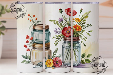Mason Jar Wildflowers 20oz Tumbler Wrap Sublimation sassyprint 
