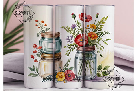 Mason Jar Wildflowers 20oz Tumbler Wrap Sublimation sassyprint 