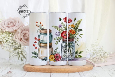 Mason Jar Wildflowers 20oz Tumbler Wrap Sublimation sassyprint 