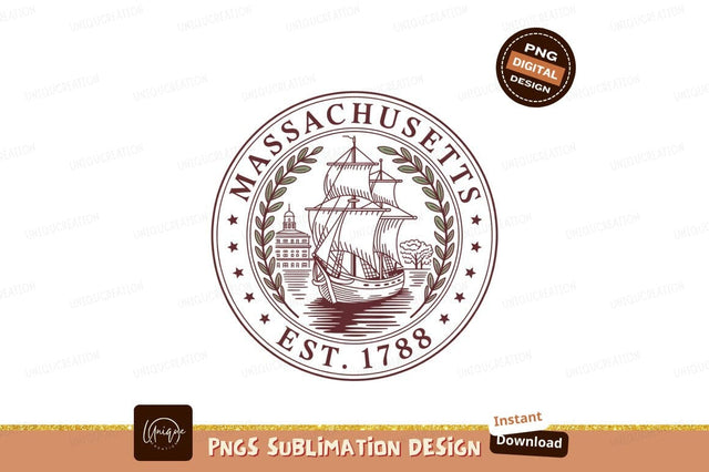 Massachusetts seal sailing ship and building image Sublimation Designangry 