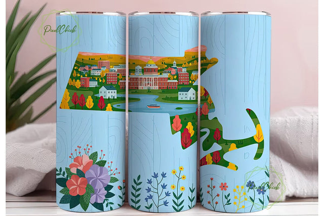 Massachusetts State Floral Map Tumbler Sublimation PixelChick 