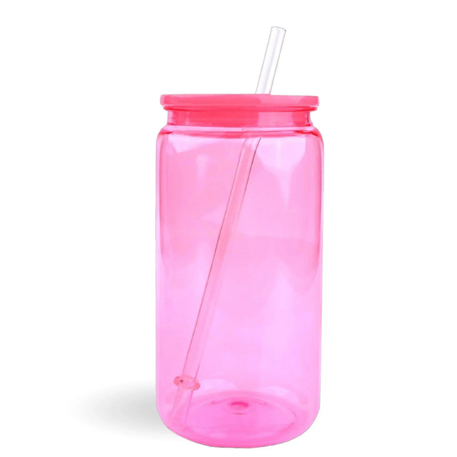 Master Maker Crafts - 16 oz Plastic Can Transparent - Bright Pink Physical DIY Craft Warehouse 