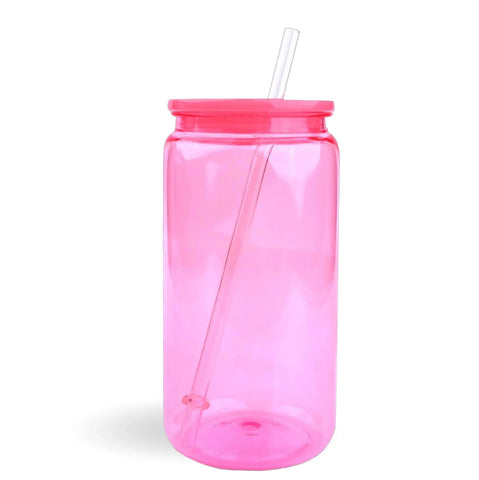 Master Maker Crafts - 16 oz Plastic Can Transparent - Bright Pink Physical DIY Craft Warehouse 