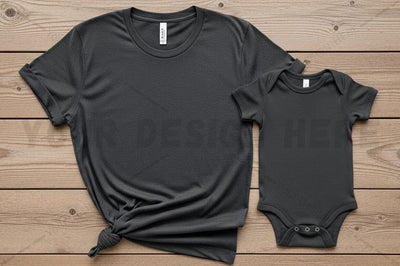 Matching black t-shirt and onesie set Mock Up Photo Regulrcrative 