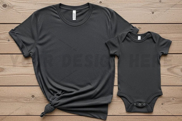 Matching black t-shirt and onesie set Mock Up Photo Regulrcrative 
