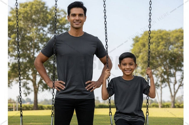 Matching black t-shirt mockup design for father and son Mock Up Photo Regulrcrative 