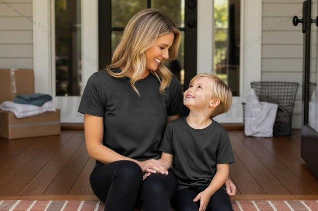 Matching black t-shirt mockup design for mother and child Mock Up Photo Regulrcrative 