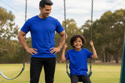 Matching blue t-shirt design for father and child Mock Up Photo Regulrcrative 