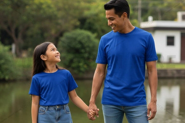 Matching blue t-shirt set for father and daughter Mock Up Photo Regulrcrative 
