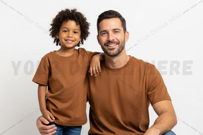 Matching brown t-shirt set for father and child Mock Up Photo Regulrcrative 