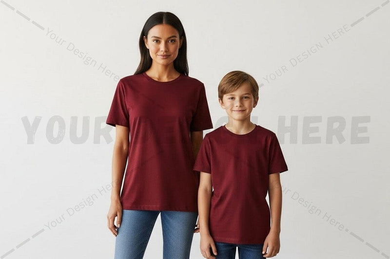 Matching family t-shirt set in burgundy Mock Up Photo Regulrcrative 
