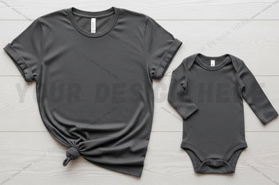 Matching gray t-shirt and onesie set Mock Up Photo Regulrcrative 