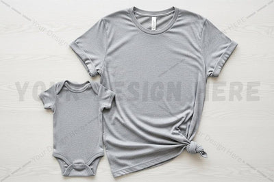 Matching gray t-shirt and onesie set Mock Up Photo Regulrcrative 