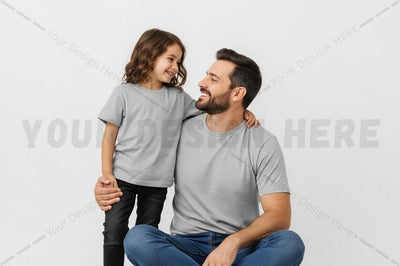 Matching grey t-shirt mockup design for father and daughter Mock Up Photo Regulrcrative 