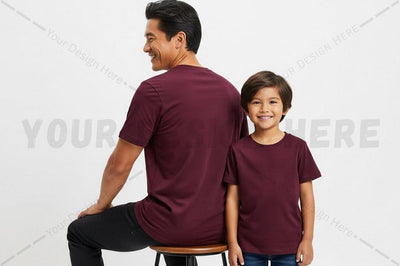 Matching maroon t-shirts for father and son Mock Up Photo Regulrcrative 