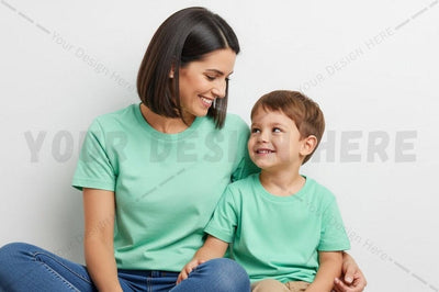 Matching mint green t-shirt set for mother and child Mock Up Photo Regulrcrative 