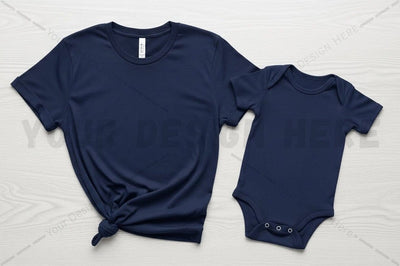 Matching navy blue t-shirt and onesie set Mock Up Photo Regulrcrative 