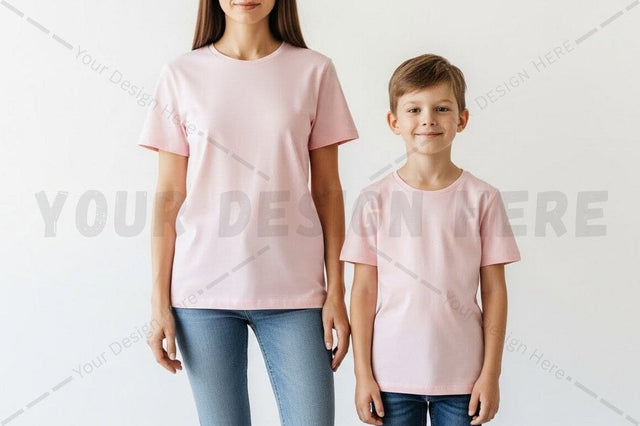 Matching pink t-shirt set for mother and child Mock Up Photo Regulrcrative 