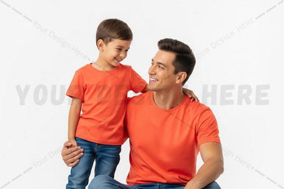 Matching red t-shirt set for father and son Mock Up Photo Regulrcrative 