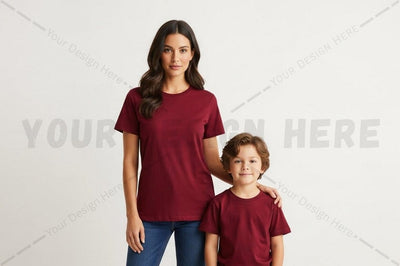 Matching red t-shirt set for mother and child Mock Up Photo Regulrcrative 
