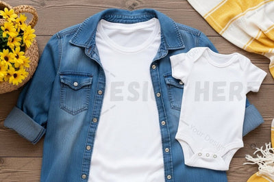 Matching t-shirt and onesie set for parents and babies Mock Up Photo Regulrcrative 