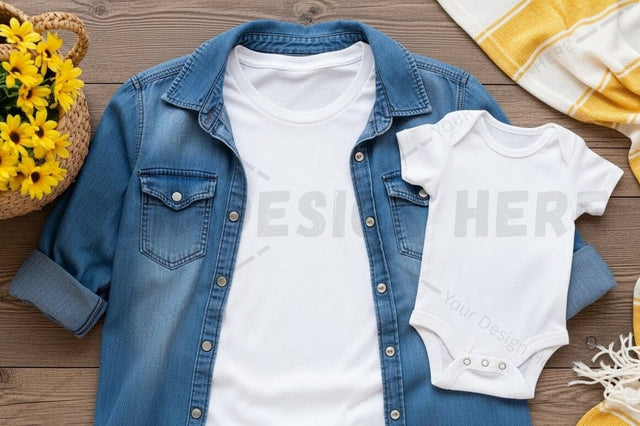 Matching t-shirt and onesie set for parents and babies Mock Up Photo Regulrcrative 