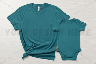 Matching teal t-shirt and onesie set Mock Up Photo Regulrcrative 