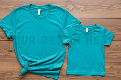 Matching teal t-shirts for adult and child Mock Up Photo Regulrcrative 