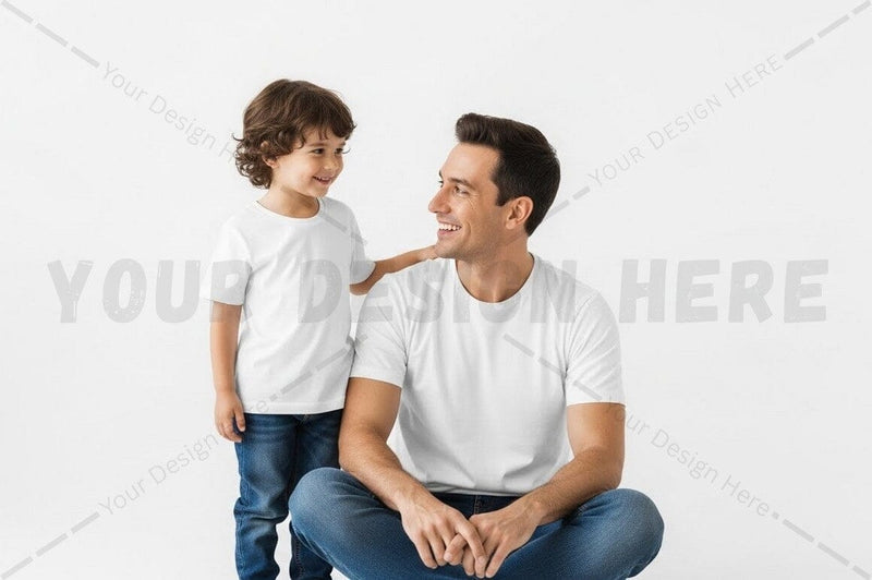Matching white t-shirt mockup design for father and son Mock Up Photo Regulrcrative 