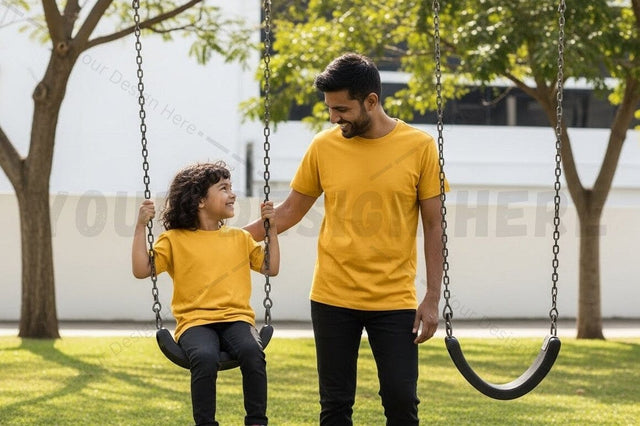Matching yellow t-shirt mockup design Mock Up Photo Regulrcrative 