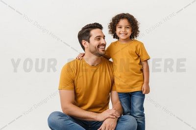 Matching yellow t-shirt set for father and child Mock Up Photo Regulrcrative 