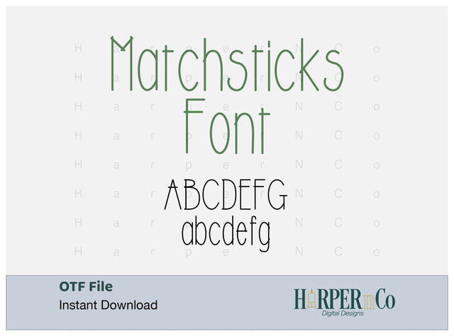 Matchsticks Font, Playful font, thin font, craft font, OTF file, Cute Font, Fonts for Crafting Font HarperNCo 