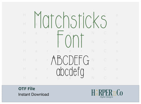 Matchsticks Font, Playful font, thin font, craft font, OTF file, Cute Font, Fonts for Crafting Font HarperNCo 