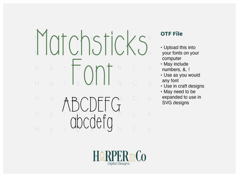 Matchsticks Font, Playful font, thin font, craft font, OTF file, Cute Font, Fonts for Crafting Font HarperNCo 