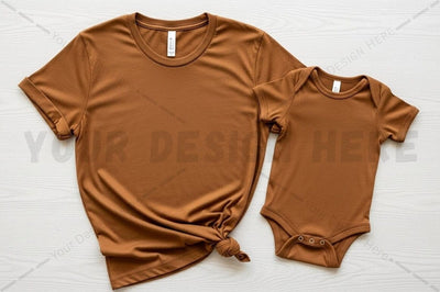 Matchy-matchy brown t-shirt and onesie set Mock Up Photo Regulrcrative 