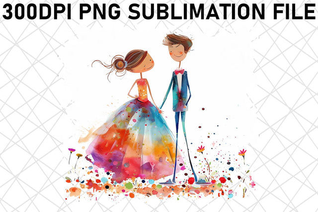 Matrimonial Magic: Watercolor Bride & Groom Graphic Sublimation afrosvg 