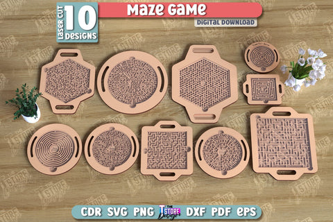 Maze Game Laser Cut Bundle | Handheld Maze Game | Wooden Labyrinth Toy | Montessori Toys | Coordination Game | Neuroimages | CNC Files SVG The T Store Design 