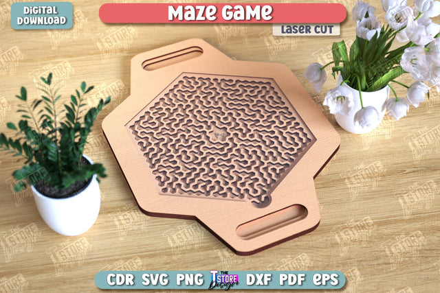 Maze Game Laser Cut | Handheld Maze Game | Wooden Labyrinth Toy | Montessori Toys | Coordination Game | Neuroimages | CNC File SVG The T Store Design 
