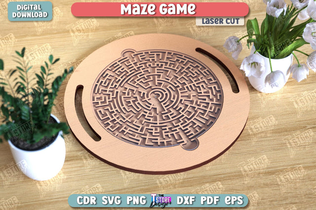 Maze Game Laser Cut | Handheld Maze Game | Wooden Labyrinth Toy | Montessori Toys | Coordination Game | Neuroimages | CNC File SVG The T Store Design 
