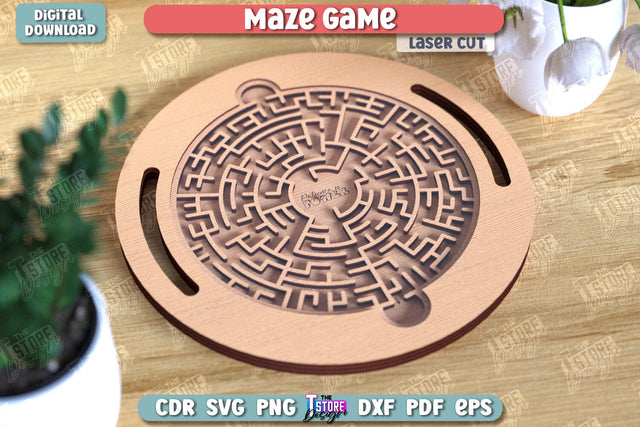 Maze Game Laser Cut | Handheld Maze Game | Wooden Labyrinth Toy | Montessori Toys | Coordination Game | Neuroimages | CNC File SVG The T Store Design 