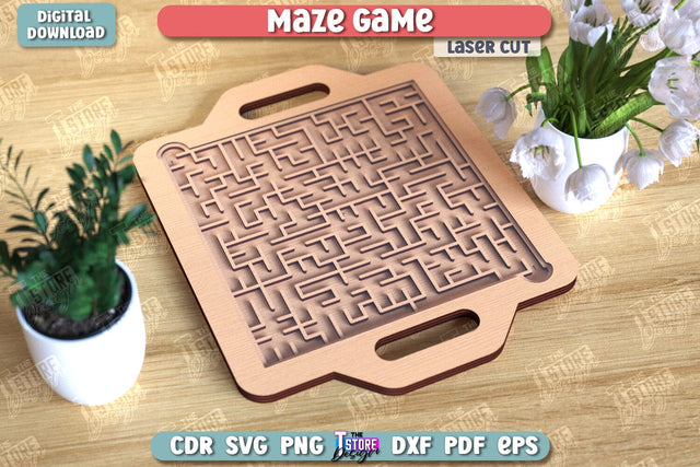 Maze Game Laser Cut | Handheld Maze Game | Wooden Labyrinth Toy | Montessori Toys | Coordination Game | Neuroimages | CNC File SVG The T Store Design 