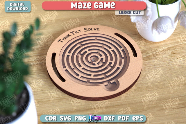 Maze Game Laser Cut | Handheld Maze Game | Wooden Labyrinth Toy | Montessori Toys | Coordination Game | Neuroimages | CNC File SVG The T Store Design 