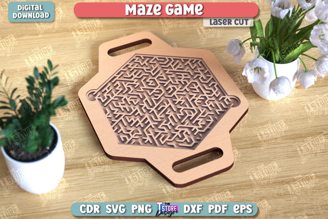 Maze Game Laser Cut | Handheld Maze Game | Wooden Labyrinth Toy | Montessori Toys | Coordination Game | Neuroimages | CNC File SVG The T Store Design 