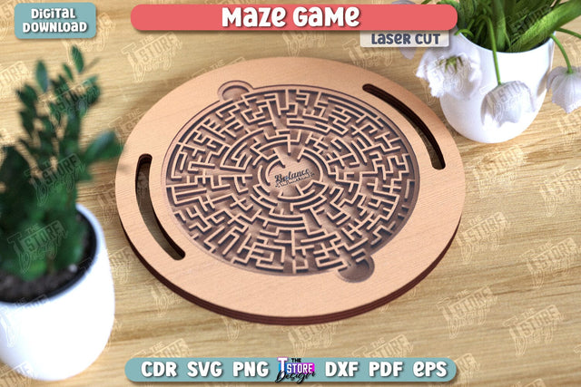 Maze Game Laser Cut | Handheld Maze Game | Wooden Labyrinth Toy | Montessori Toys | Coordination Game | Neuroimages | CNC File SVG The T Store Design 