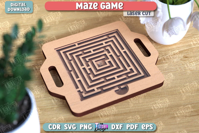 Maze Game Laser Cut | Handheld Maze Game | Wooden Labyrinth Toy | Montessori Toys | Coordination Game | Neuroimages | CNC File SVG The T Store Design 