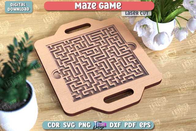 Maze Game Laser Cut | Handheld Maze Game | Wooden Labyrinth Toy | Montessori Toys | Coordination Game | Neuroimages | CNC File SVG The T Store Design 