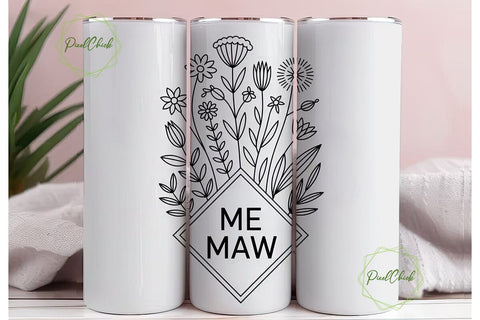 Me Maw Floral Tumbler Wrap Sublimation PixelChick 