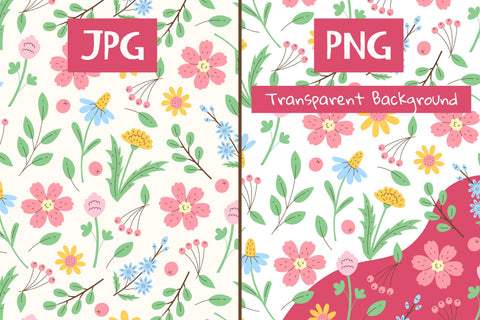 Meadow Wildflowers Seamless Pattern JPG PNG EPS Digital Pattern Rin Green 