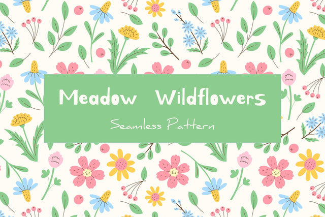 Meadow Wildflowers Seamless Pattern JPG PNG EPS Digital Pattern Rin Green 